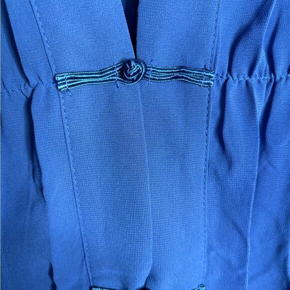 Adome Dark Blue Short Sleeve Sheer Kimono Robe Fabric Buttoned Front Size Large - Picture 4 of 7